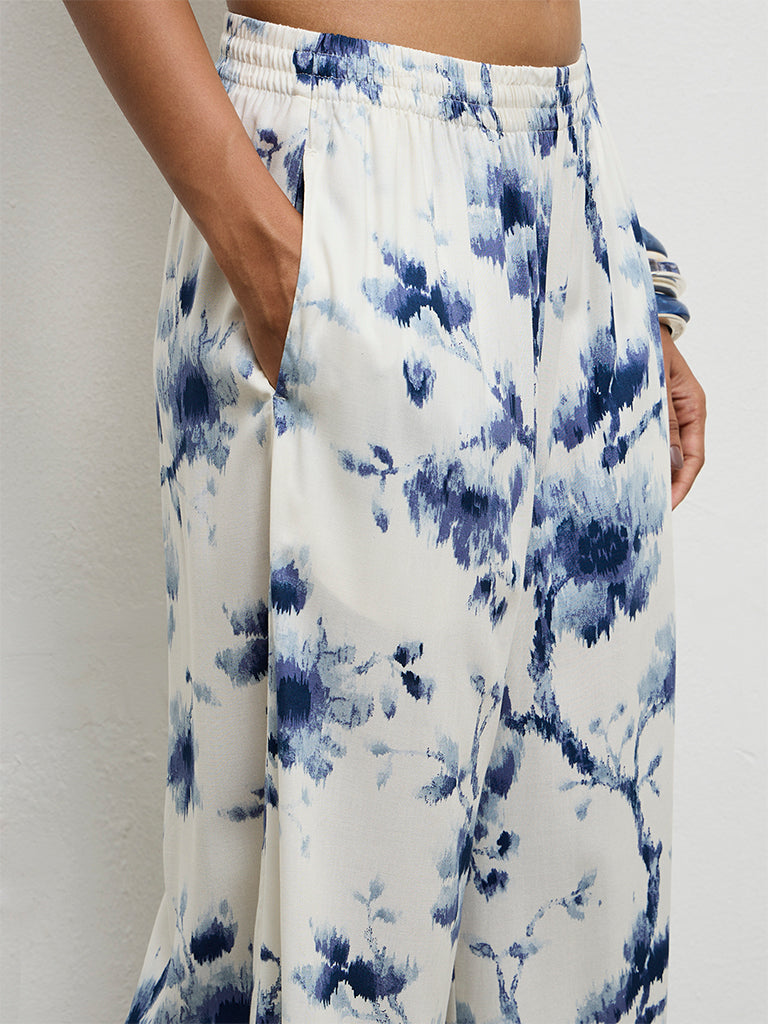 Utsa Indigo Floral Printed Ethnic Pants