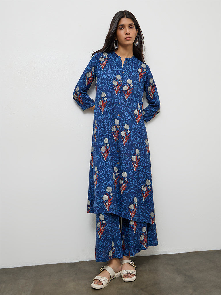 Utsa Indigo Foliage Design Palazzos