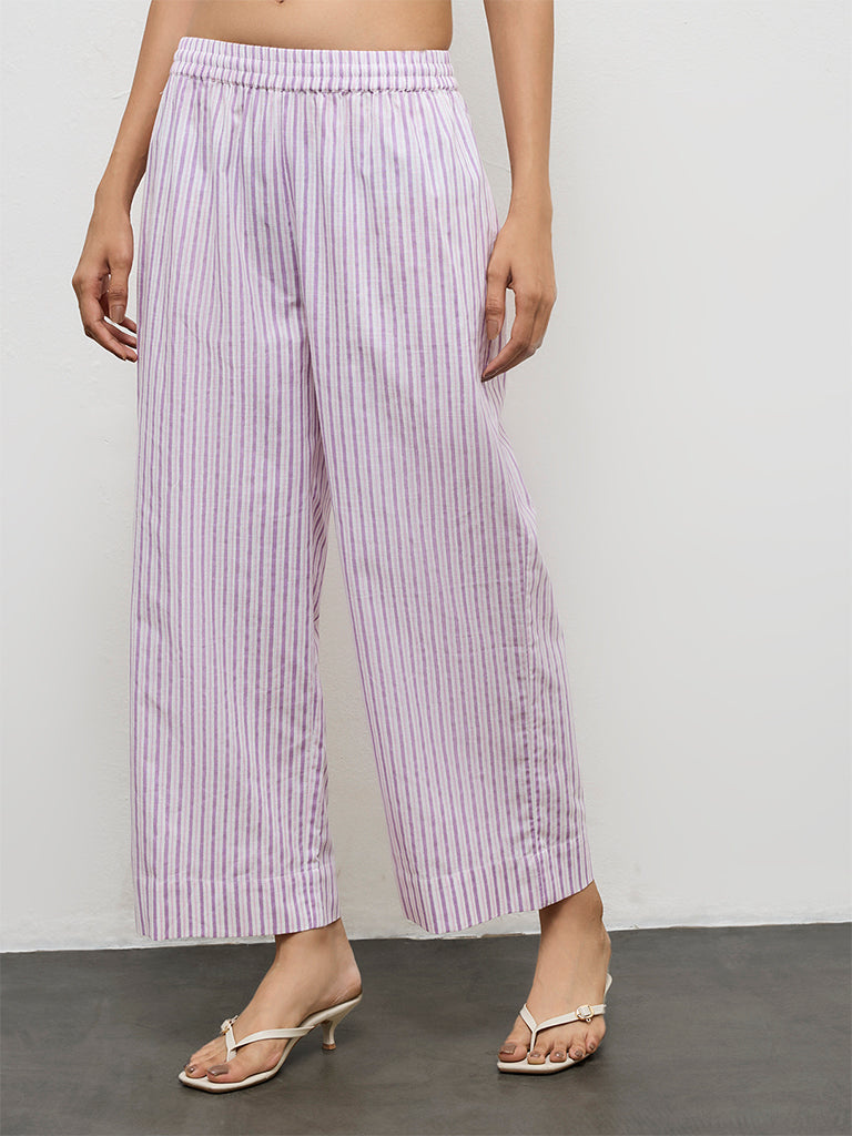 Utsa Lilac Striped Cotton Pants