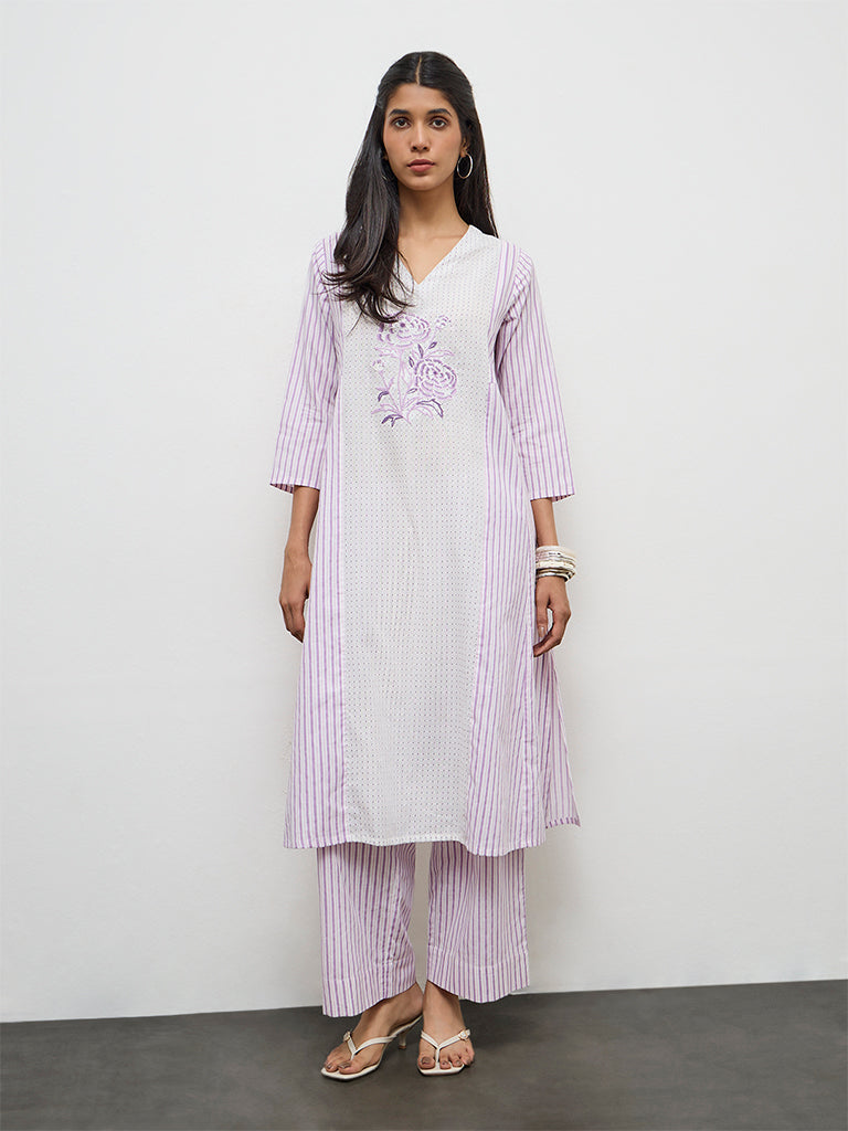 Utsa Lilac Striped Cotton Pants