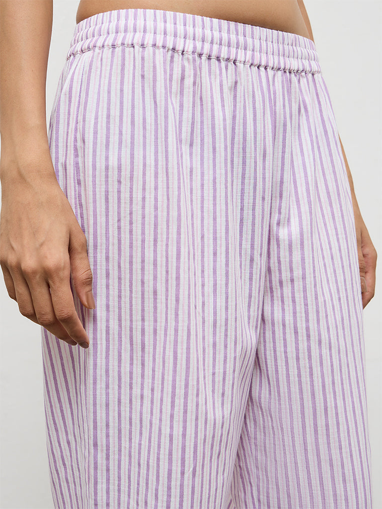 Utsa Lilac Striped Cotton Pants