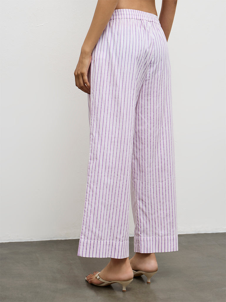 Utsa Lilac Striped Cotton Pants