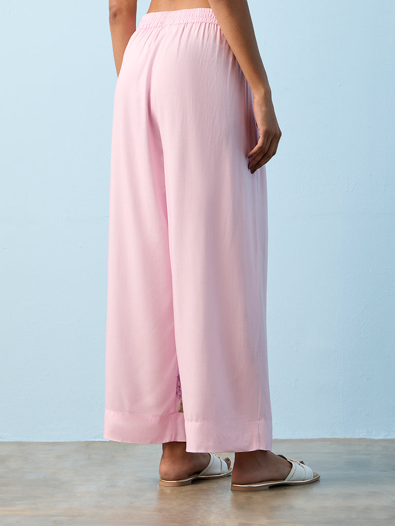 Utsa Pink Floral Design Pants