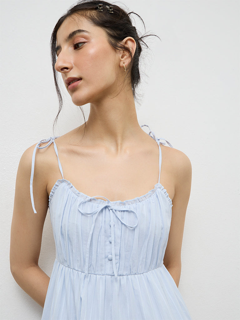 Nuon Light Blue Cotton Tiered Dress