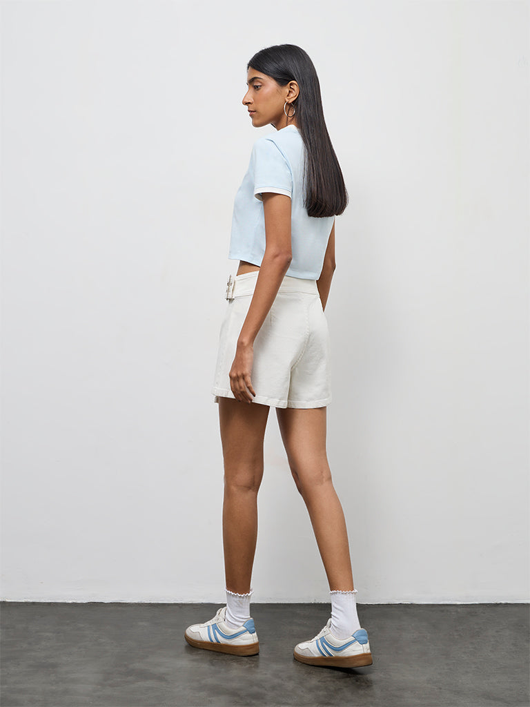 Nuon White Stud Detailed High-Rise Denim Skorts