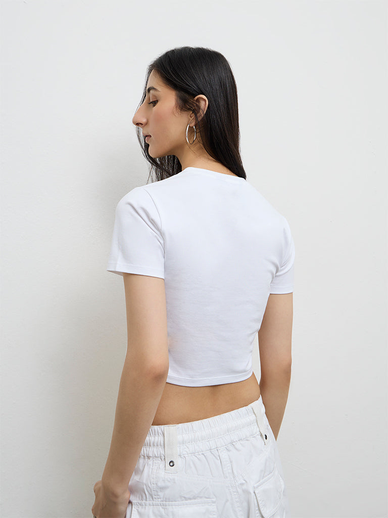 Nuon White Graphic Printed Cotton-Blend T-Shirt