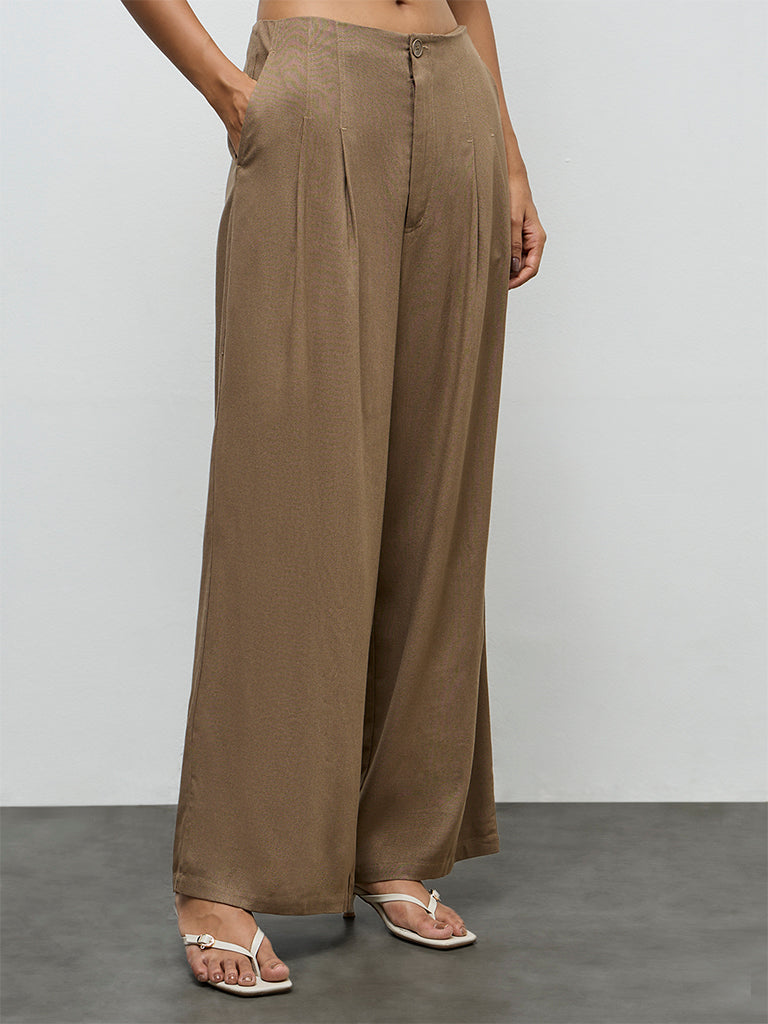 LOV Brown High-Rise Trousers