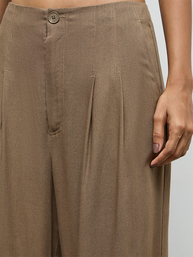 LOV Brown High-Rise Trousers