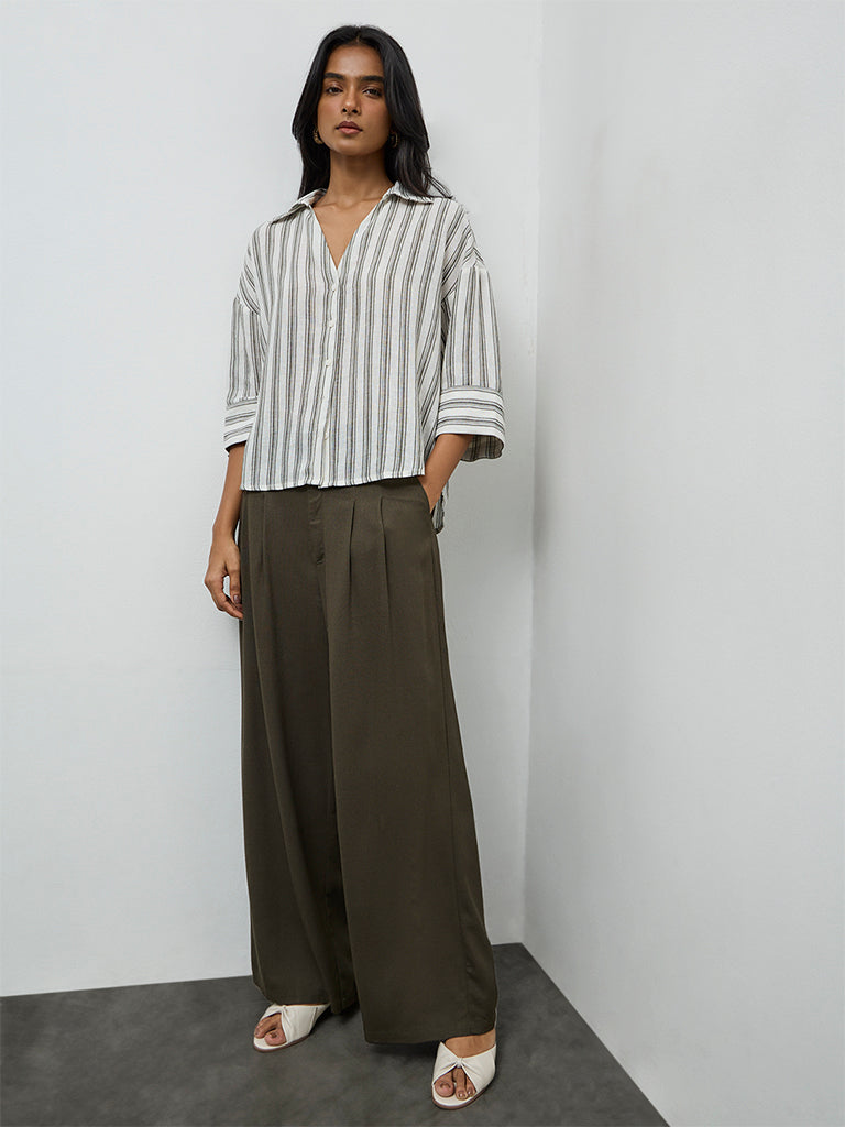 LOV Dark Olive High-Rise Trousers