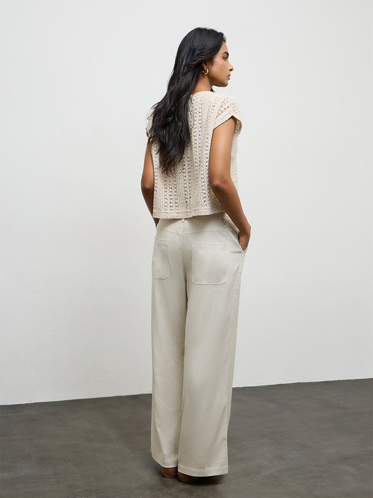 LOV Light Beige High-Rise Cotton-Blend Pants