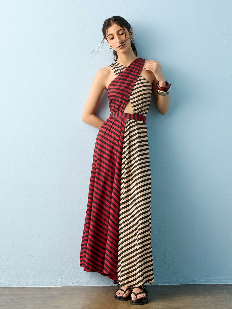 Bombay Paisley Red Striped Maxi A-Line Dress