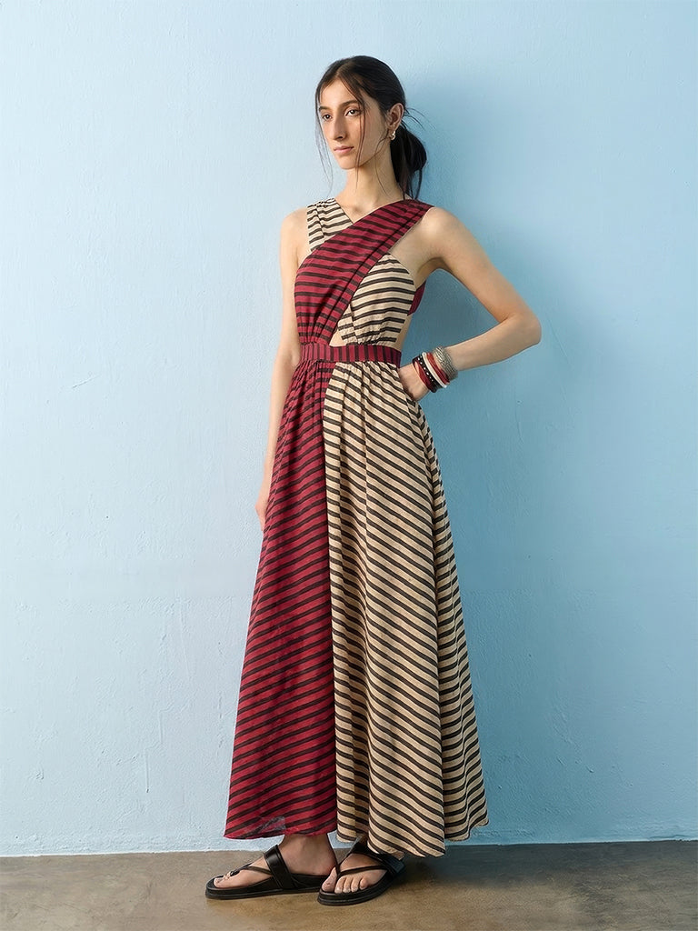 Bombay Paisley Red Striped Maxi A-Line Dress