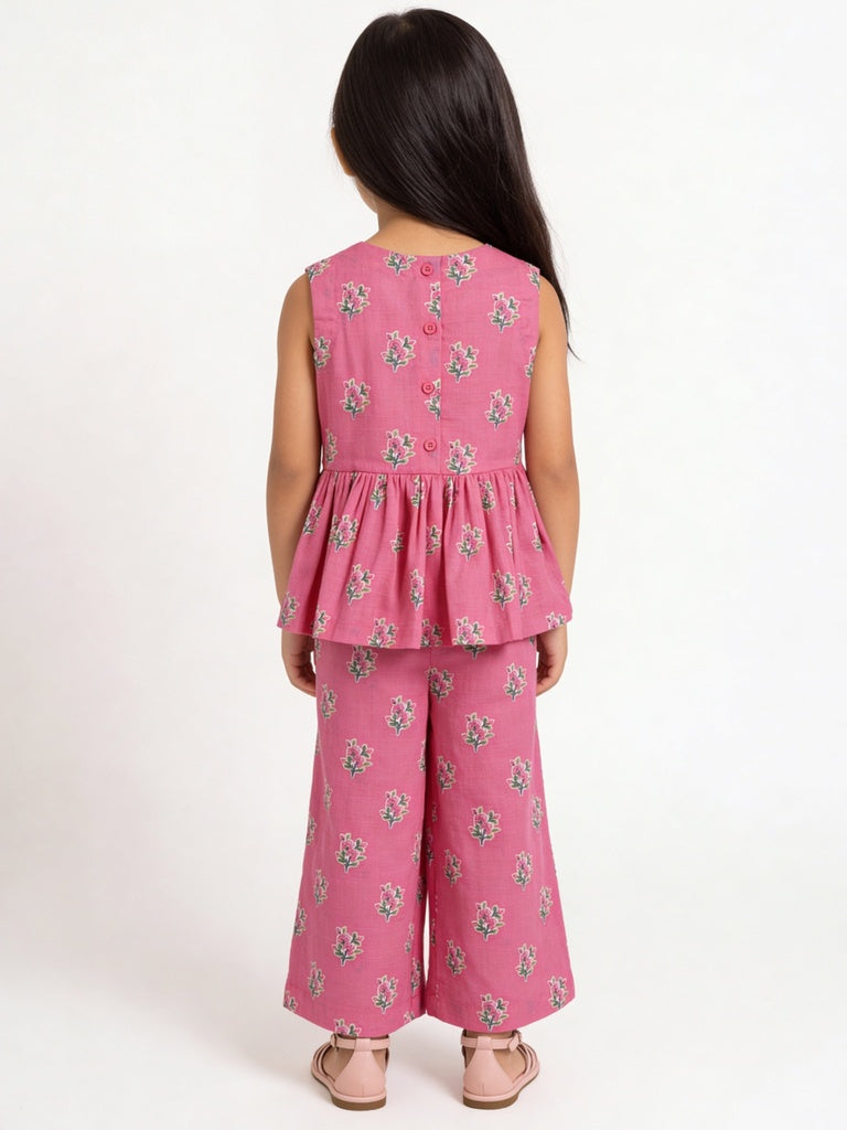 Utsa Kids Girls Pink Floral Print Cotton Pants - (2-8 yrs)