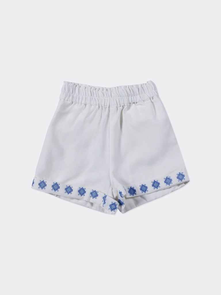 Utsa Kids Girls White Embroidered Cotton-Blend Shorts - (2-8 yrs)