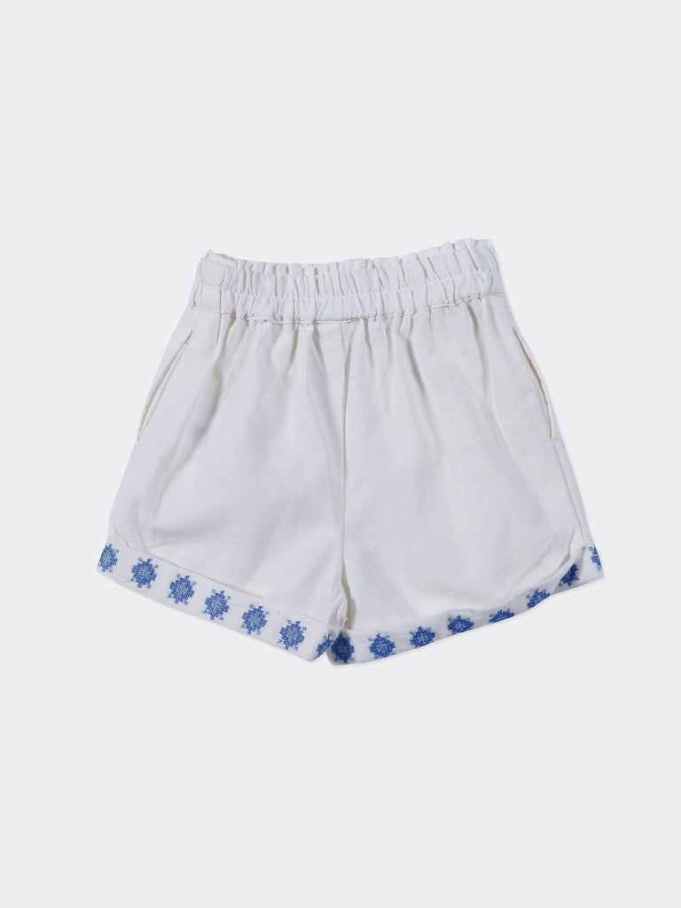 Utsa Kids Girls White Embroidered Cotton-Blend Shorts - (2-8 yrs)