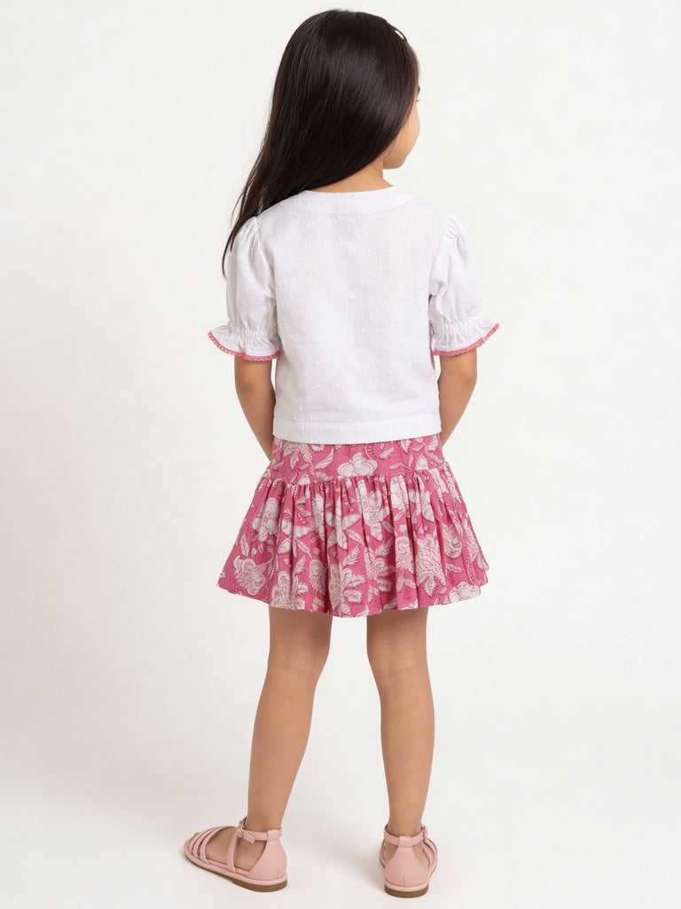 Utsa Kids Girls Pink Floral Printed Flared Cotton Skirt - (2-8 yrs)