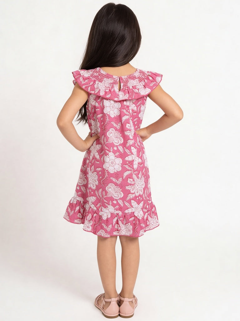 Utsa Kids Girls Pink Floral Printed Cotton Dress - (2-8 yrs)