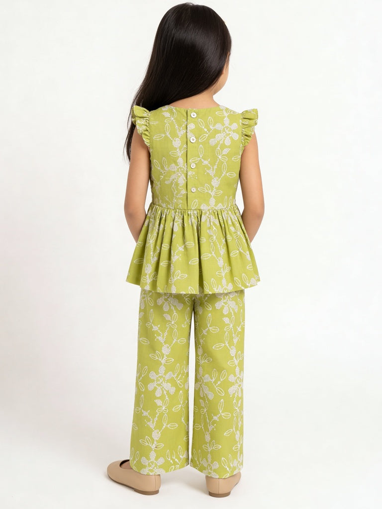 Utsa Kids Girls Lime Green Printed Cotton Top - (2-8 yrs)