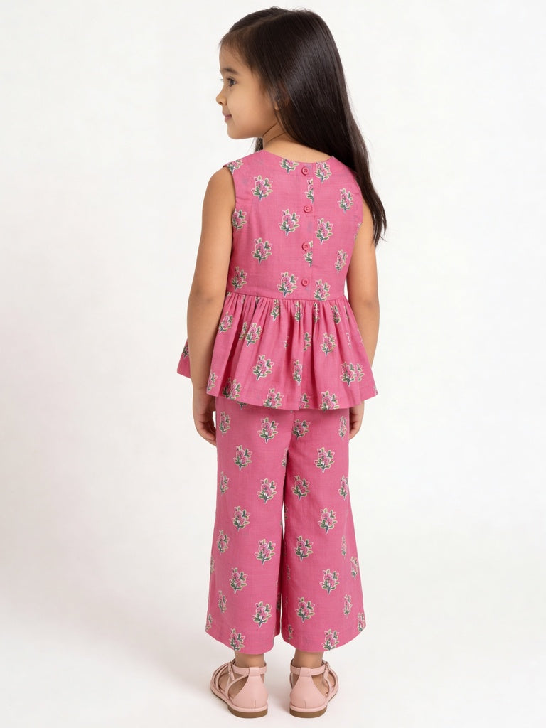Utsa Kids Girls Pink Floral Printed Cotton Top - (2-8 yrs)