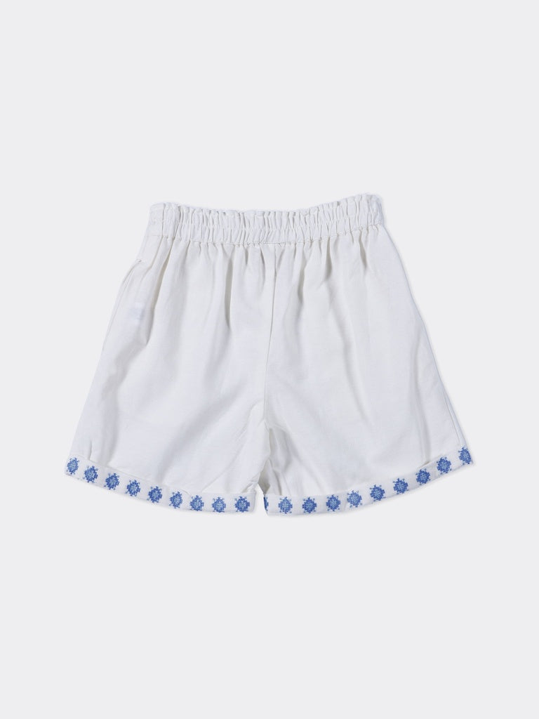 Utsa Kids Girls White Embroidered Cotton-Blend Shorts - (8-14 yrs)