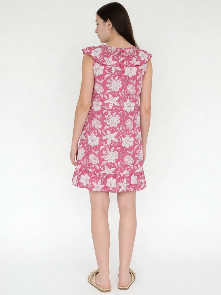 Utsa Kids Girls Pink Floral Flared Cotton Dress - (8-14 yrs)