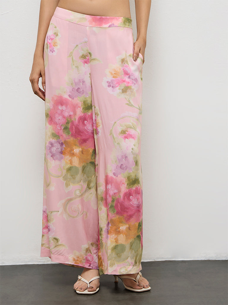 Utsa Pink Floral Printed Pants