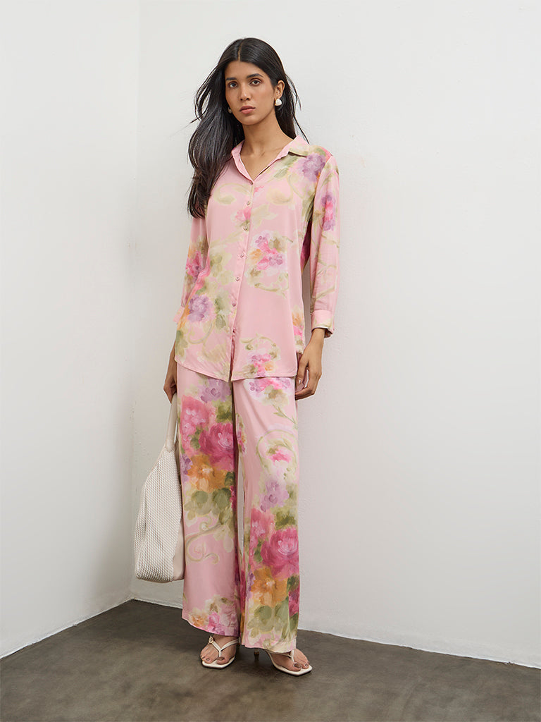 Utsa Pink Floral Printed Pants