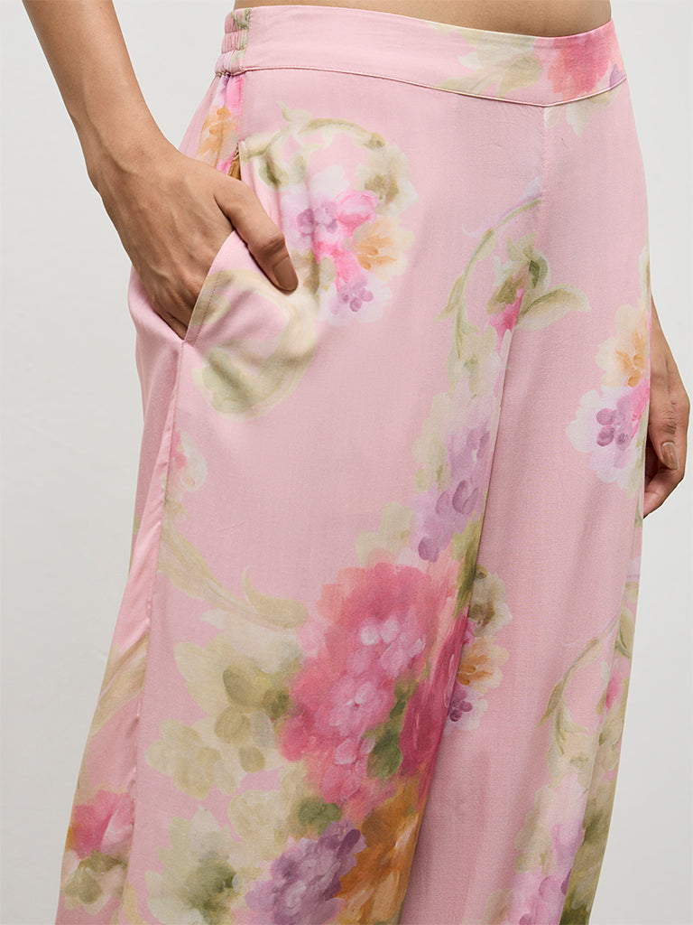 Utsa Pink Floral Printed Pants