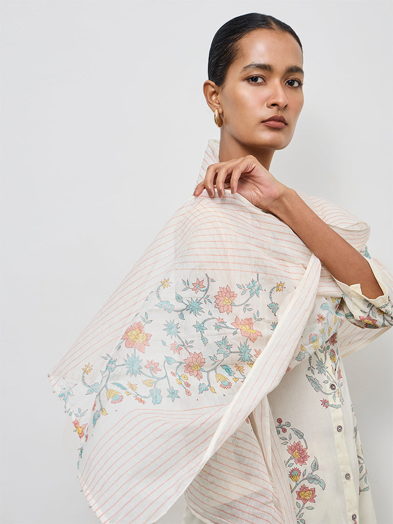 Zuba Off-White Printed Cotton Dupatta