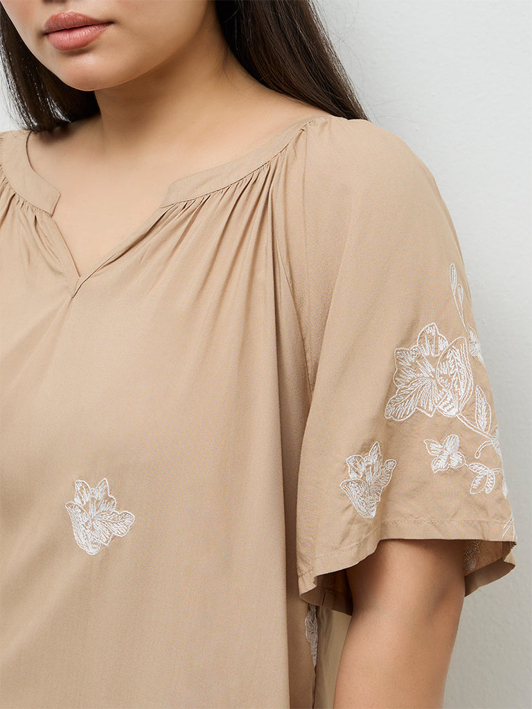 Gia Beige Floral Embroidered Top