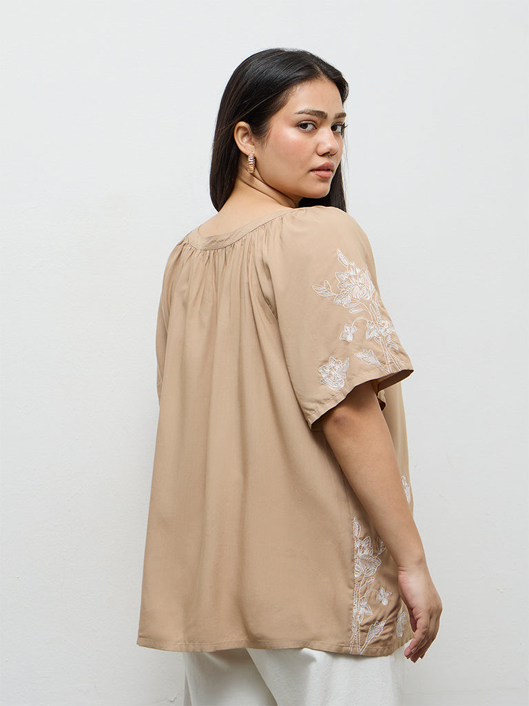 Gia Beige Floral Embroidered Top