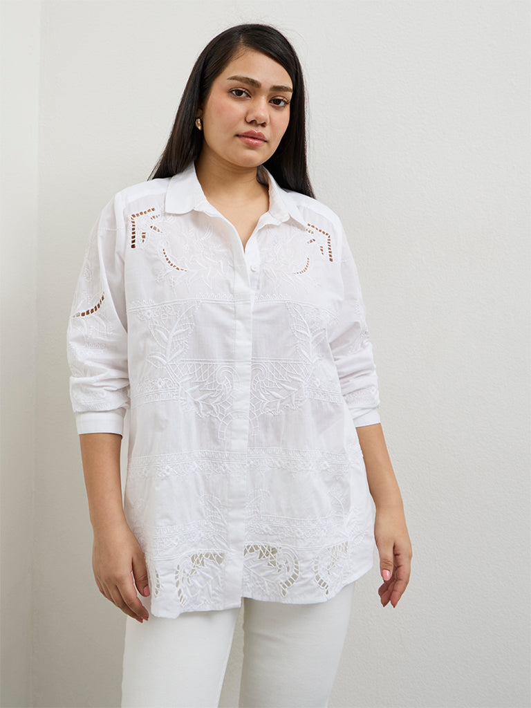 Gia White Embroidered Cotton Shirt