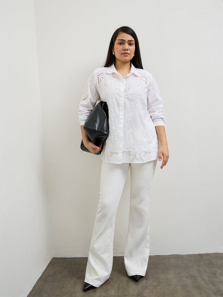 Gia White Embroidered Cotton Shirt