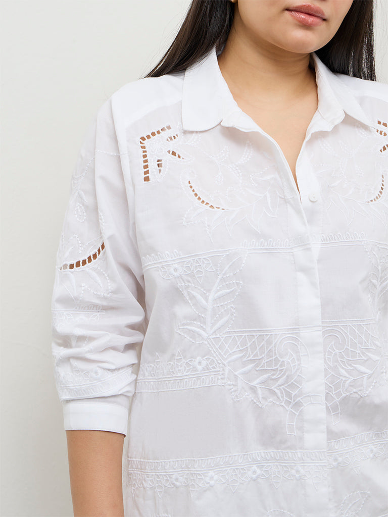 Gia White Embroidered Cotton Shirt