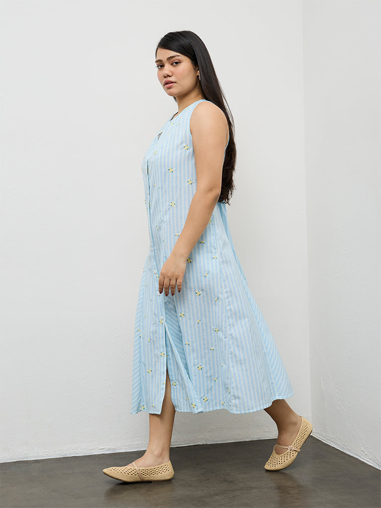 Gia Blue Striped Cotton-Blend Straight Dress