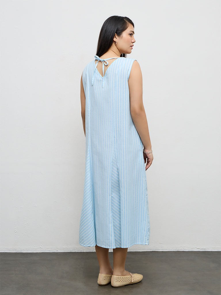 Gia Blue Striped Cotton-Blend Straight Dress