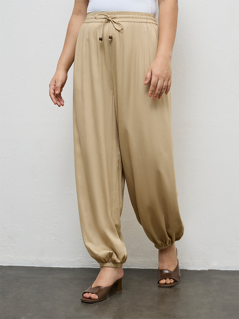 Gia Beige Solid High-Rise Pants