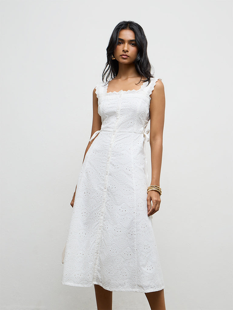 LOV Off-White Broderie Anglaise A-Line Dress