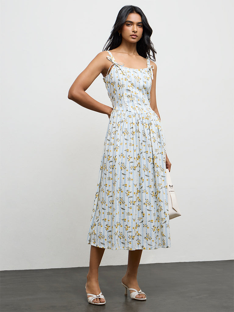 LOV Multicolor Floral Printed Cotton A-Line Dress