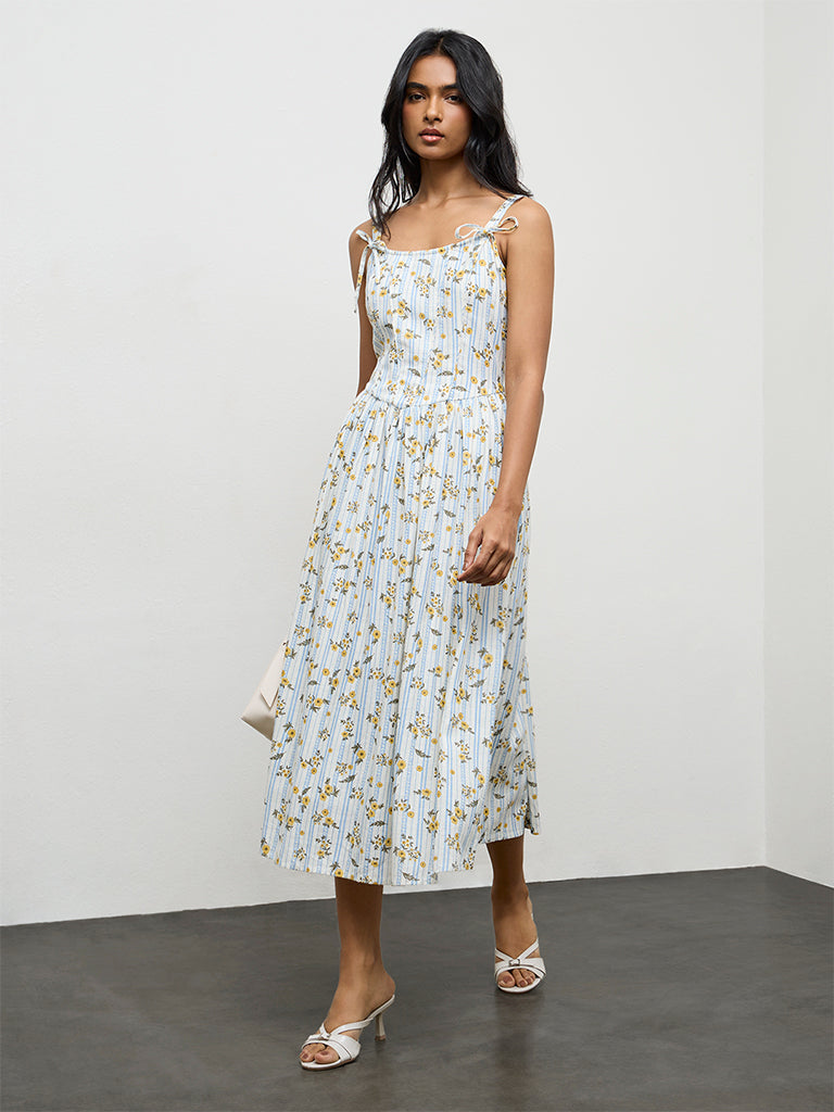 LOV Multicolor Floral Printed Cotton A-Line Dress