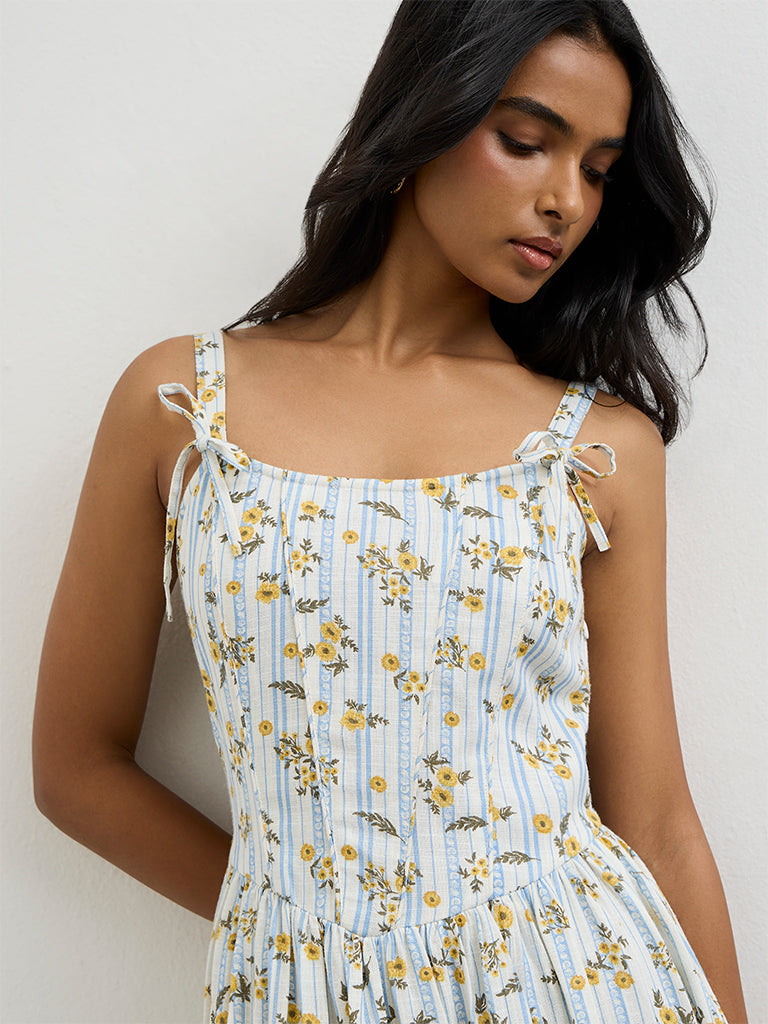 LOV Multicolor Floral Printed Cotton A-Line Dress