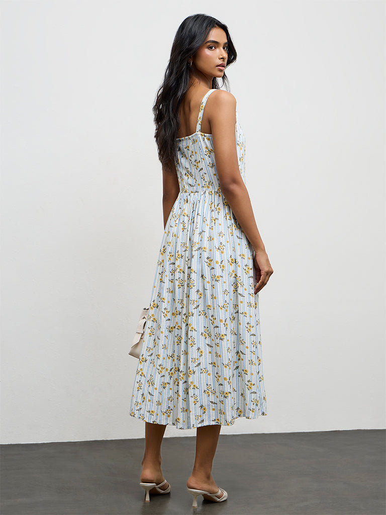 LOV Multicolor Floral Printed Cotton A-Line Dress