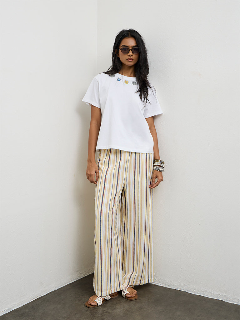 LOV White Embellished Cotton T-Shirt