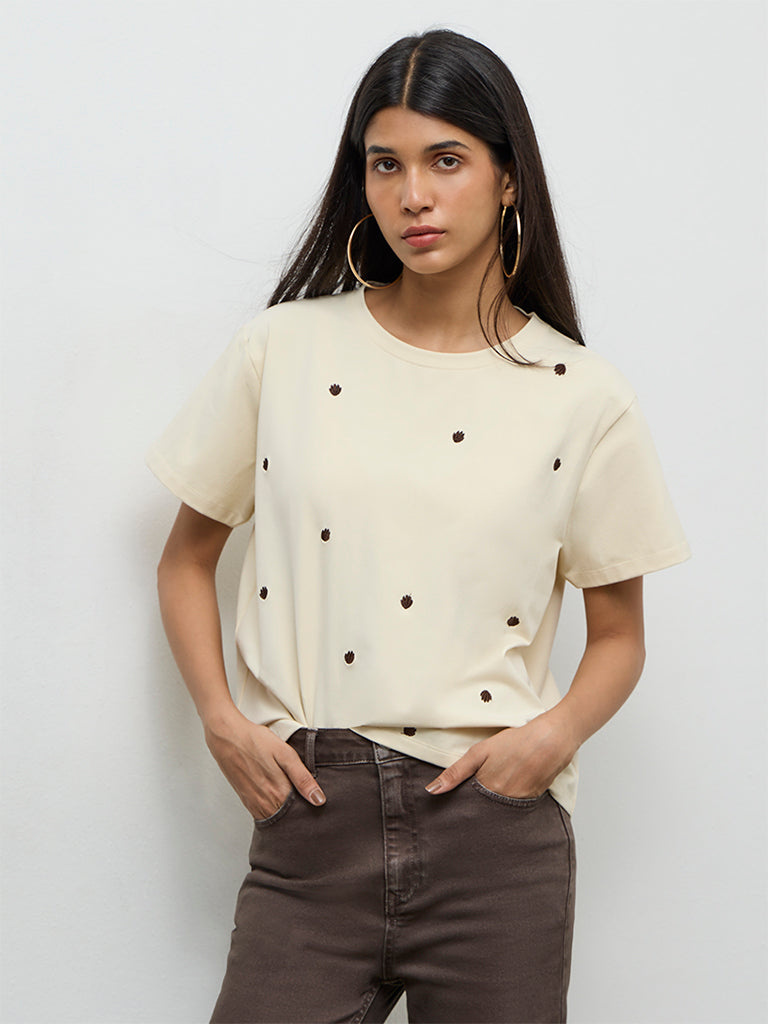 LOV Off-White Embroidered Cotton-Blend T-Shirt