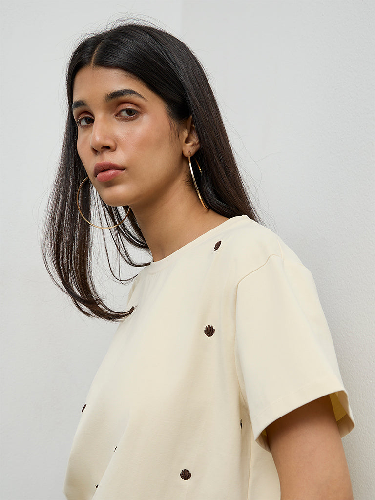LOV Off-White Embroidered Cotton-Blend T-Shirt