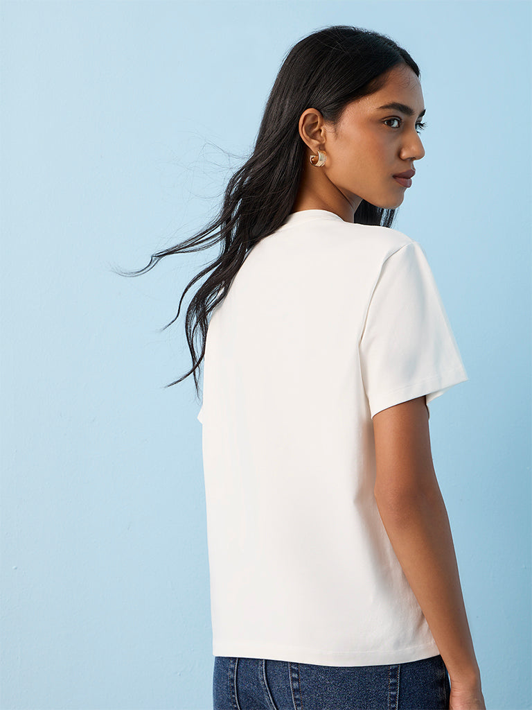 LOV Off-White Embroidered Cotton-Blend T-Shirt