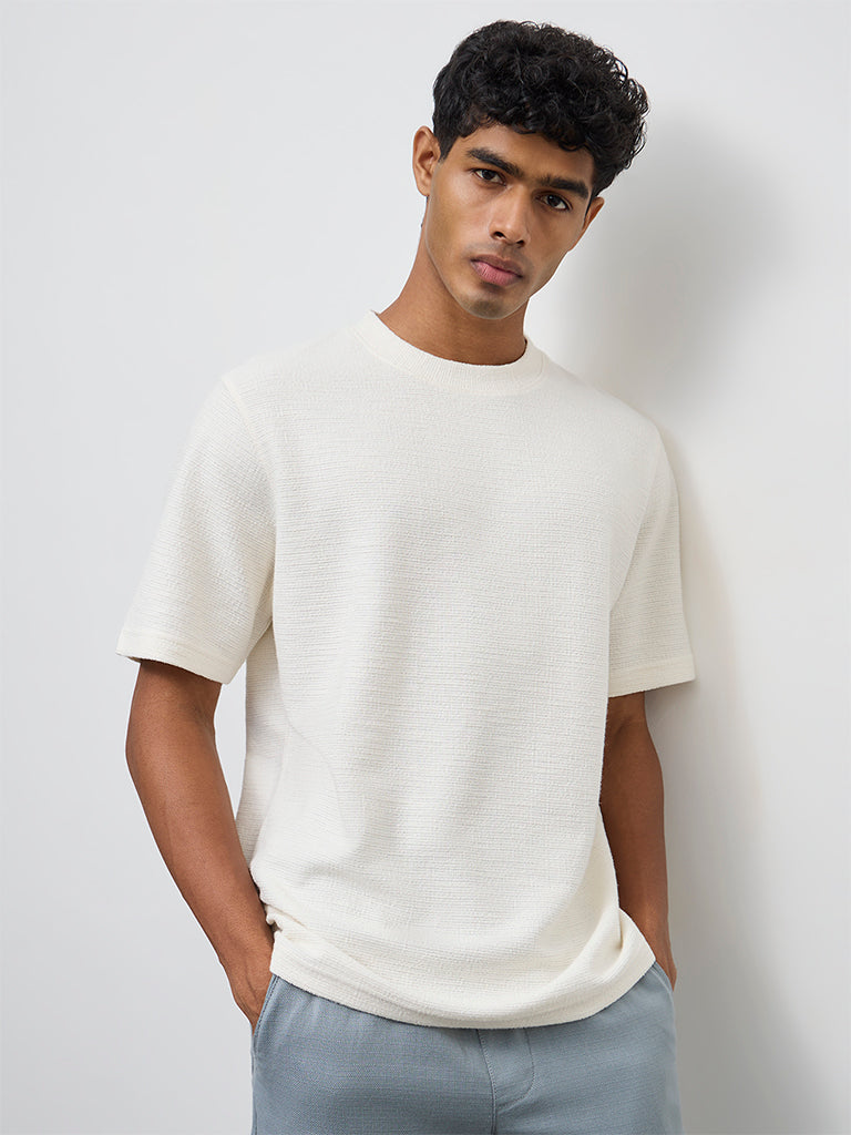 ETA Off-White Textured Relaxed-Fit Cotton-Blend T-Shirt