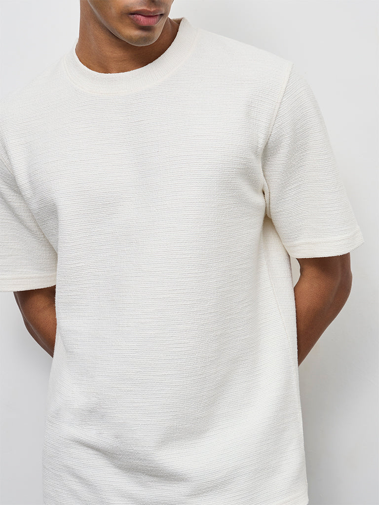ETA Off-White Textured Relaxed-Fit Cotton-Blend T-Shirt