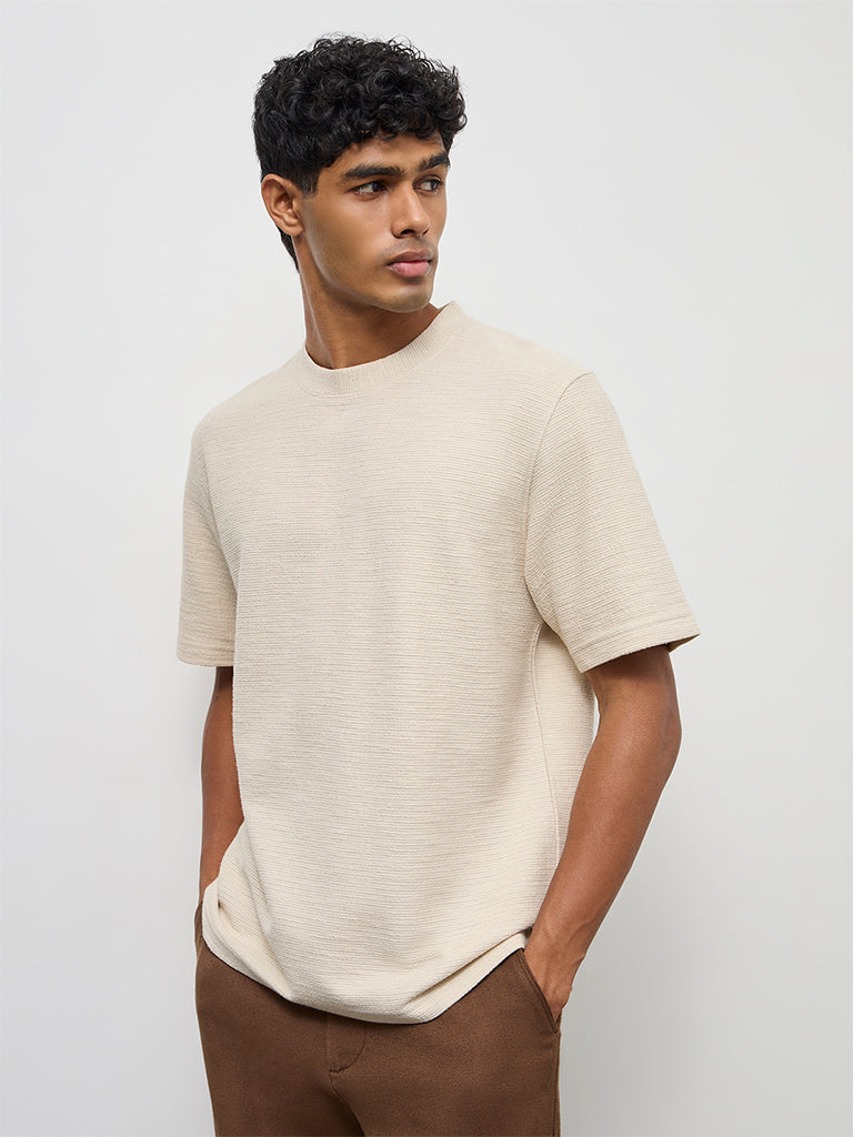 ETA Cream Textured Relaxed-Fit Cotton-Blend T-Shirt