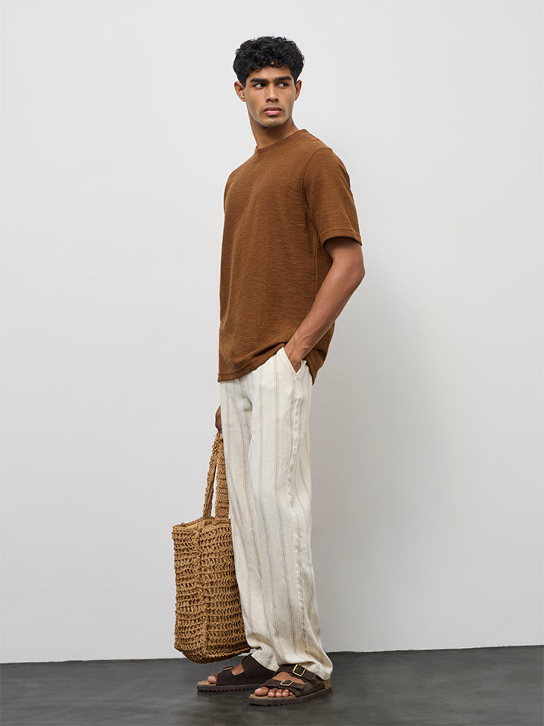 ETA Brown Textured Relaxed-Fit Cotton-Blend T-Shirt